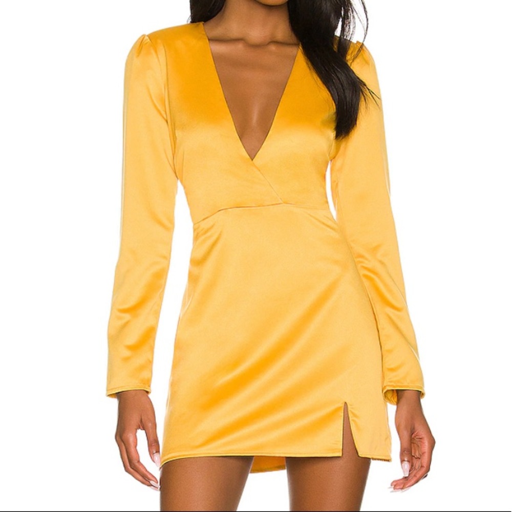 Jewel Deep V Dress in Marigold | Revolve | Wedding Guest Mini Dress
